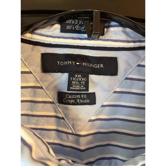 Tommy Hilfiger Button Up Shirt Mens Sz XXL 80's 2 Ply Fabric Blue White Striped - Picture 3 of 5